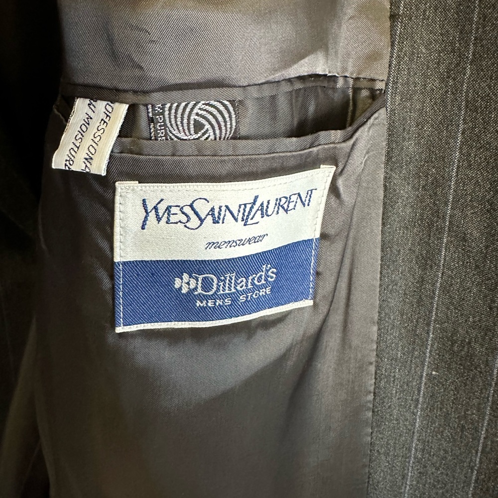 Yves Saint Laurent Gray Wool Striped Blazer 44R